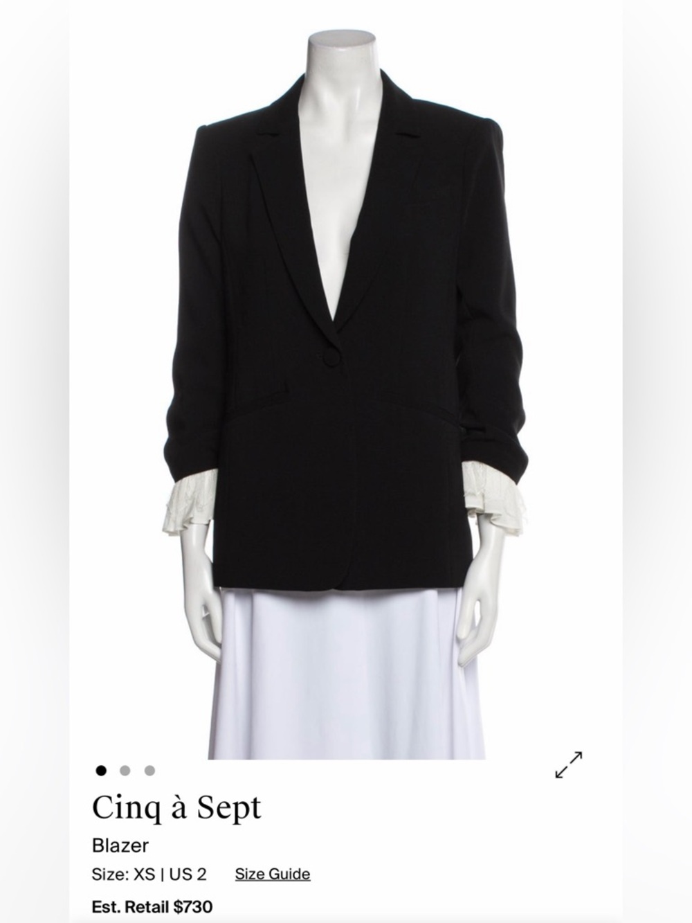 cinq a sept Black Single-Button Tailored Blazer with Ruffled Cuffs